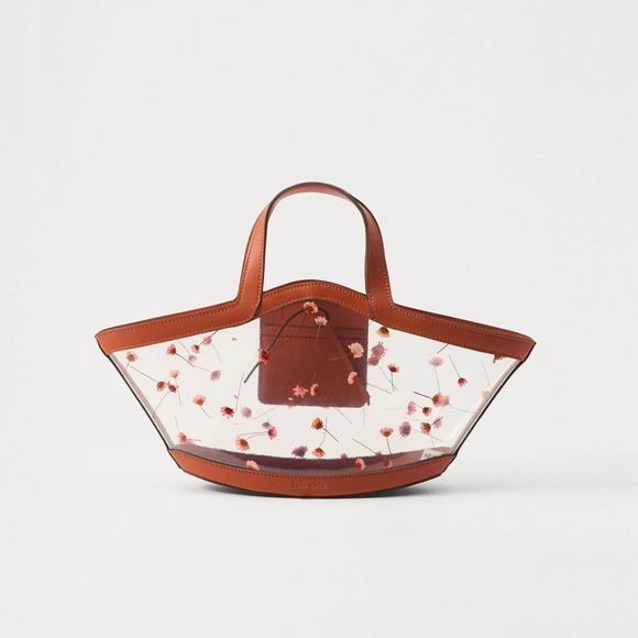 cult gaia Handbags - Cult Gaia Mini Yara Tote Bag‎ | Leather Trim, Transparent w/ Pressed Flowers